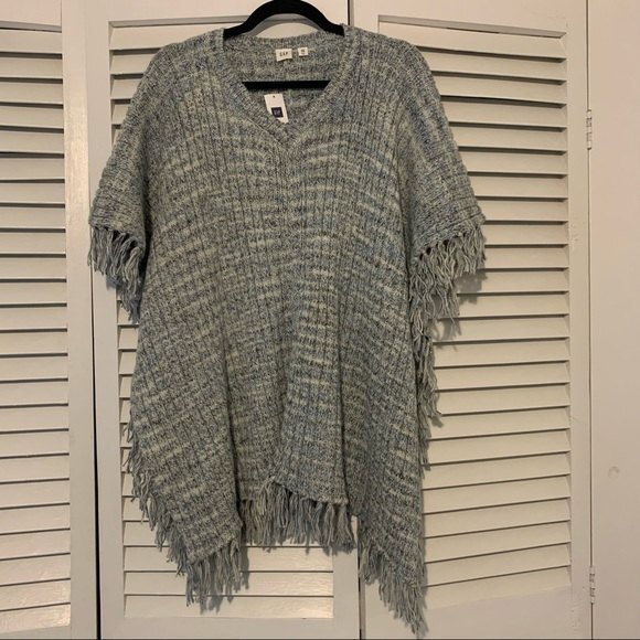 GAP Sweaters - NEW Gap Blue Boho Cozy Fringe Flowy V Neck Poncho One Size